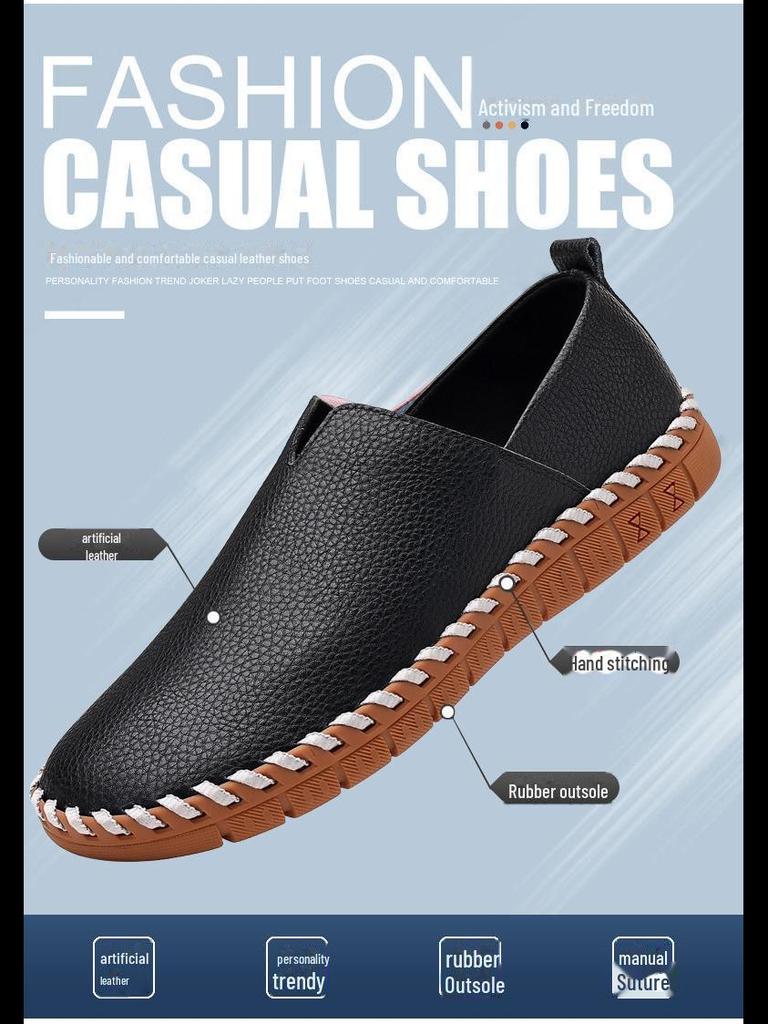 Zapatos Casuales Slip-On de Cuero Sintético de Punta Redonda para Hombre de Talla Grande