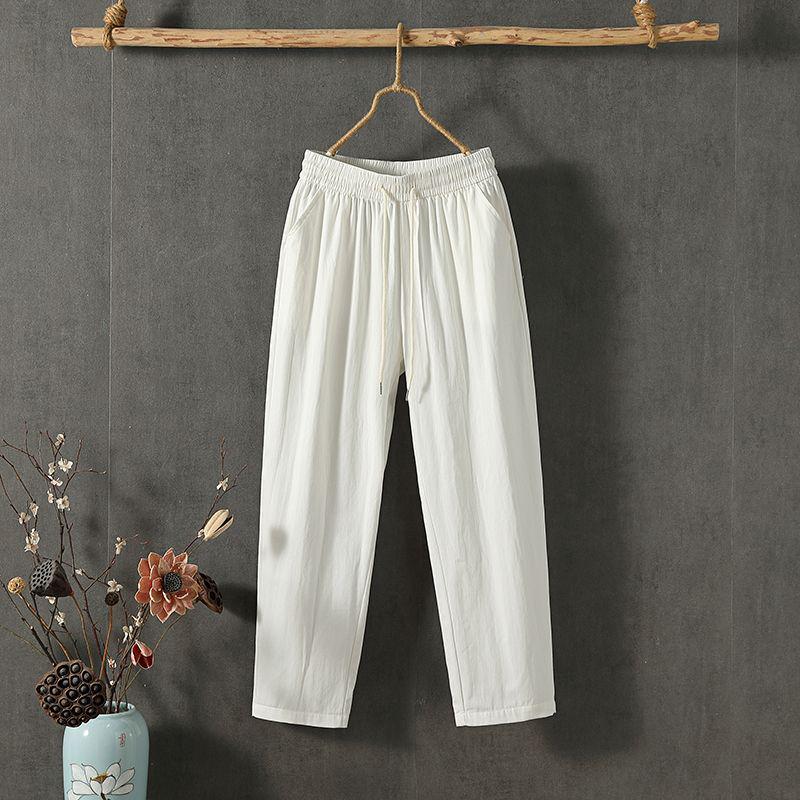 Women's Cotton & Linen Slimming Loose Straight-Leg Pants - Versatile Spring/Autumn Nine-Tenth Length