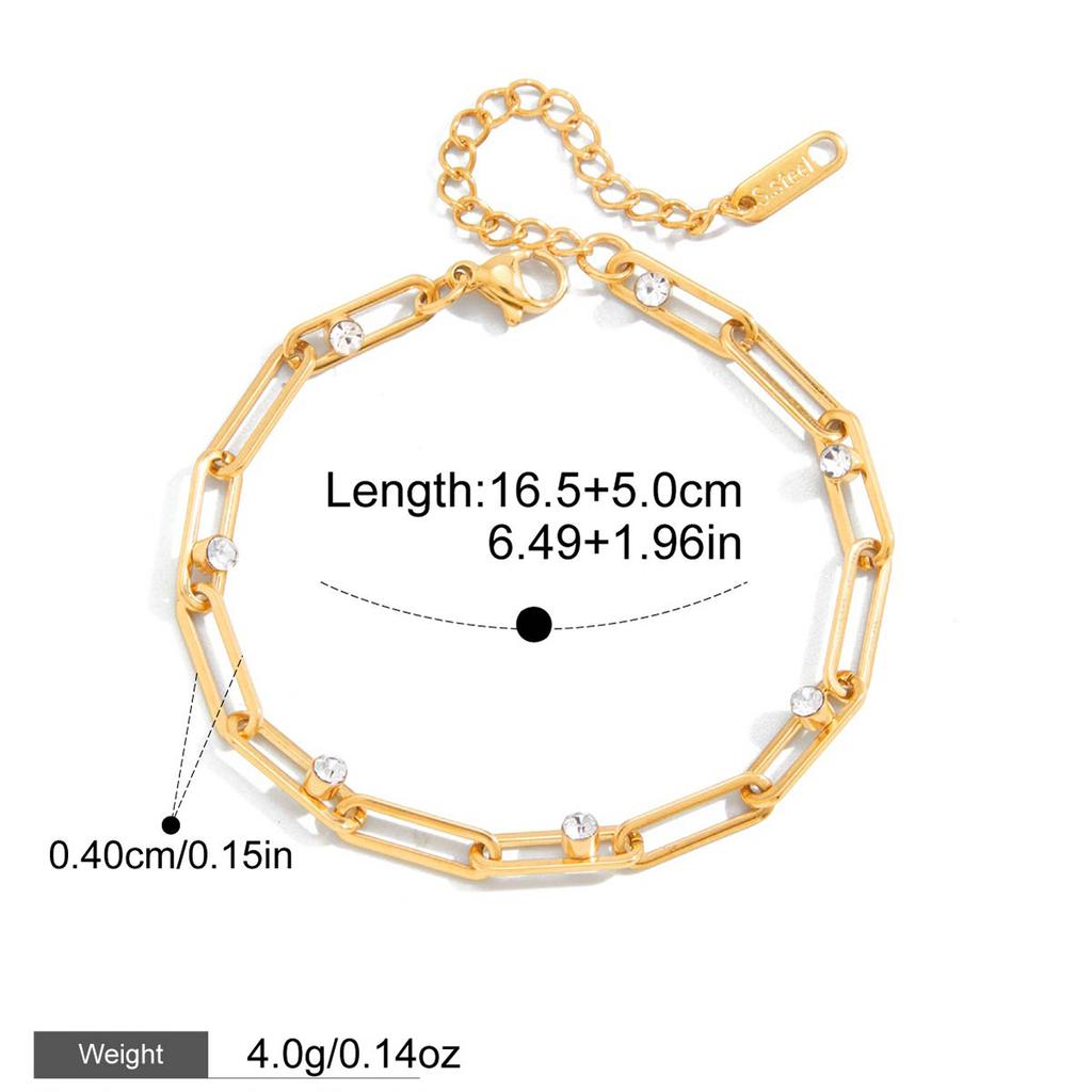 Yori Stilvolles Cubic Zirkonia Edelstahl Büroklammer Armband 18K Vergoldet Wasserdichte Schmuckstücke für Damen Charme Mode