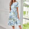 Women's Casual Fashion Round Neck Short Sleeve Floral Print Midi Dress