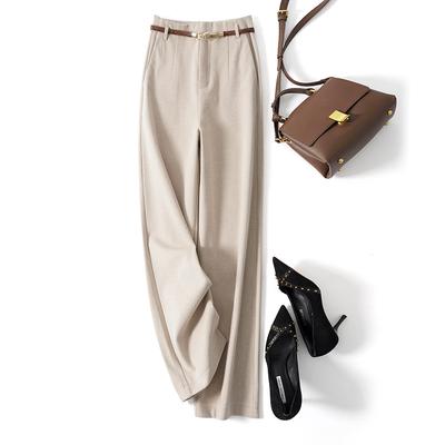Belted Temperament Commuting and Skin-friendly New High-waist Loose Wide-leg Pants for Women Lazy Straight-leg Pants Wool Casual Trousers