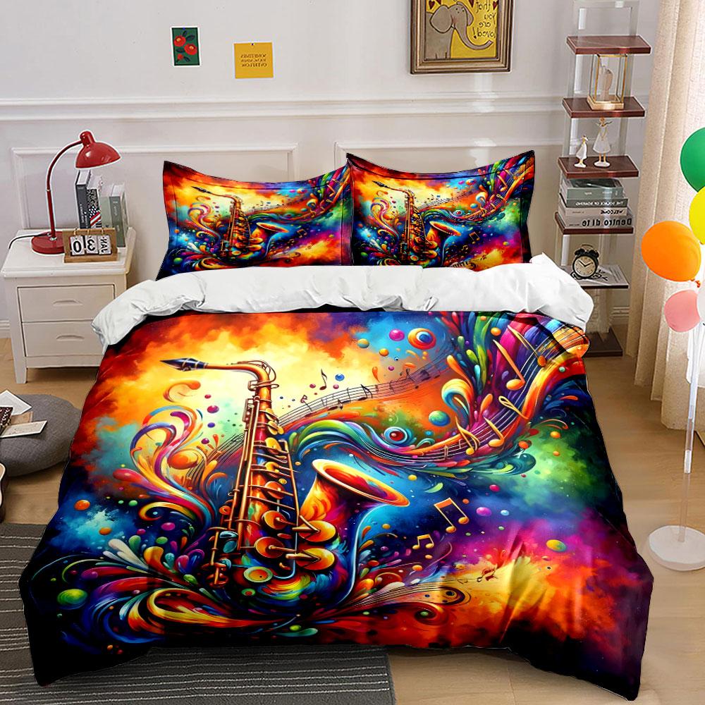 "Colorful Music Art Decor" Soft Skin-Friendly Bedding Set Includes 1 Duvet Cover And 2 Pillowcase Gift