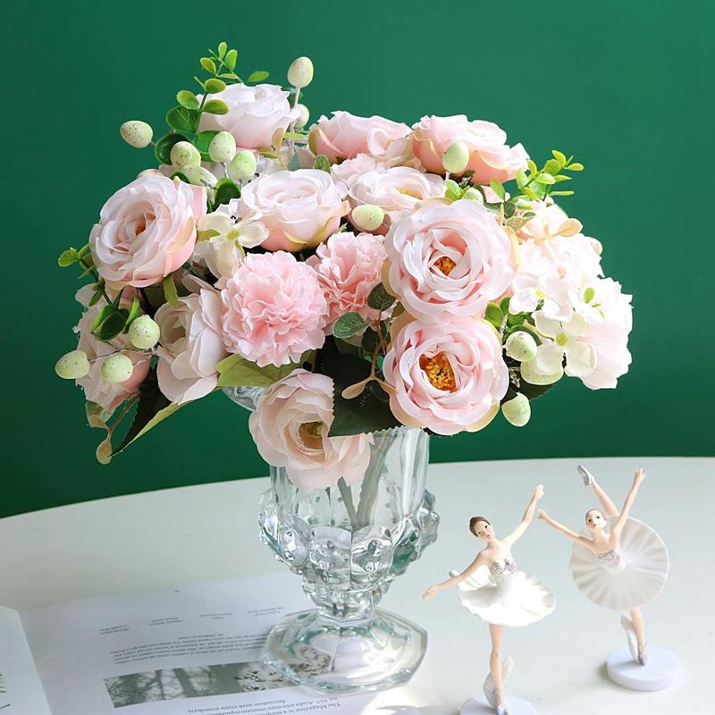 Künstliche Blumen Hochzeit Braut Hält Strauß Haus Vase Festival Atmosphäre DIY Fotografie Dekoration Venus Rose