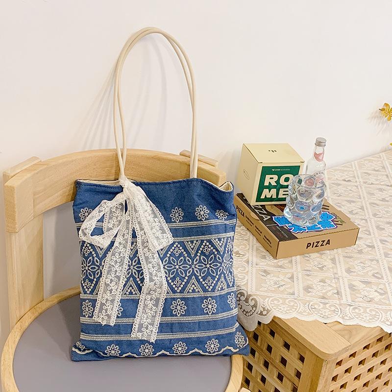 Casual canvas bag Korean lazy style underarm bag women's 2025 new denim tote bag large capacity shoulder bag