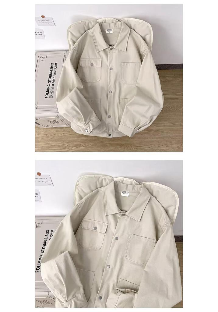 2026 Spring/Autumn Men's Retro Solid Color Loose Shirt - Japanese Streetwear Casual Jacket