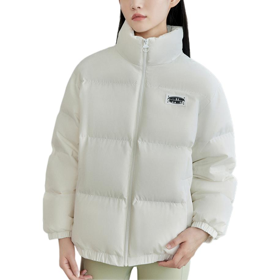 Anta Solid Color Logo Brand Print Zipper Stand Collar Long Sleeve Down Jacket Women Outerwear Ivory 962248940-2