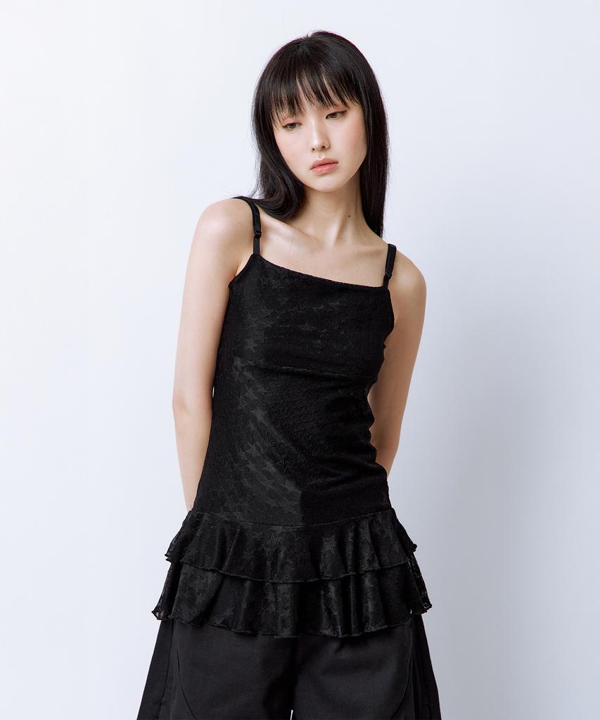 ROUGHNECK Star Pattern Mesh Layered Dress Black