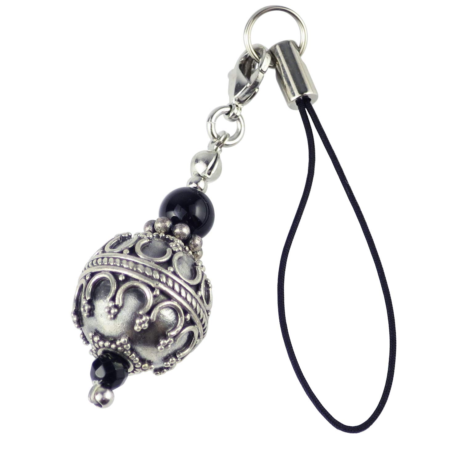 

Shinjuku Gin no Kura Gamelan Lace Pattern Ball Natural Stone Accessory 925 Silver Ball-Style (Onyx) Strap,