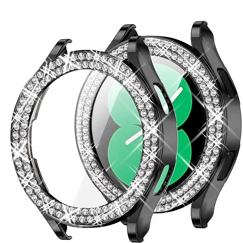 Fashion Bling Case for Samsung Galaxy Watch 6 4 Case 40mm 44mm Accessories Two Rows Diamond bumper Galaxy Watch 5 6 40 mm Cover