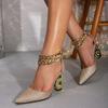 Women's Thick Heel Hollow Single Shoes High Heels Gold Shoes Fashion Women's Shoes Fashion Chain