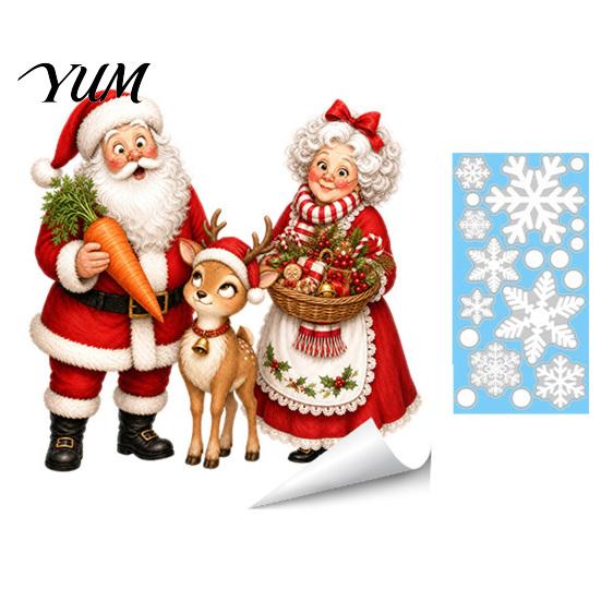 Christmas Gifts for Friends Window Stickers, Static Cling Santa Claus Snowman Reindeer Decals, Removable PVC Stickers Holiday Glass Clings Home