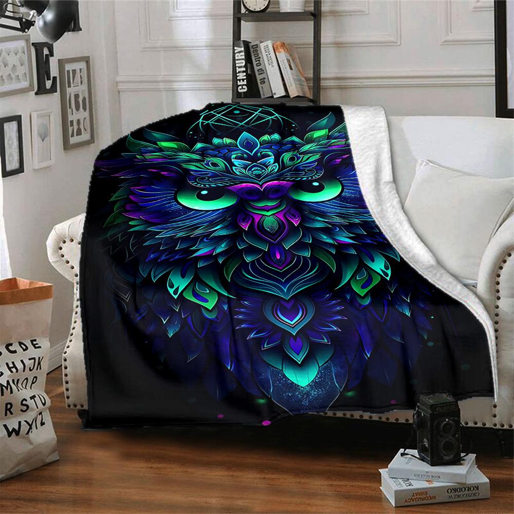 1PC Neon Owl Design Blanket - Soft Warm All-Season Throw for Sofa, Bed, Car, Office, Throw For Sofa Yy250916100