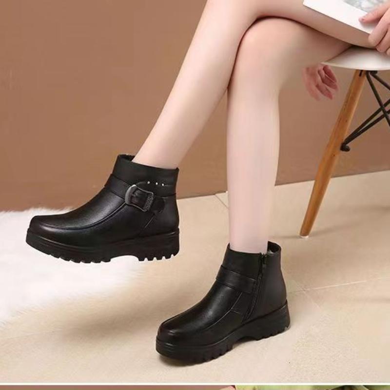 Winter Women's Plus Cotton Platform Shoes Round Toe Zipper Chunky Heel Ankle Boots for Women Outdoor Women's Platform Snow Boots
