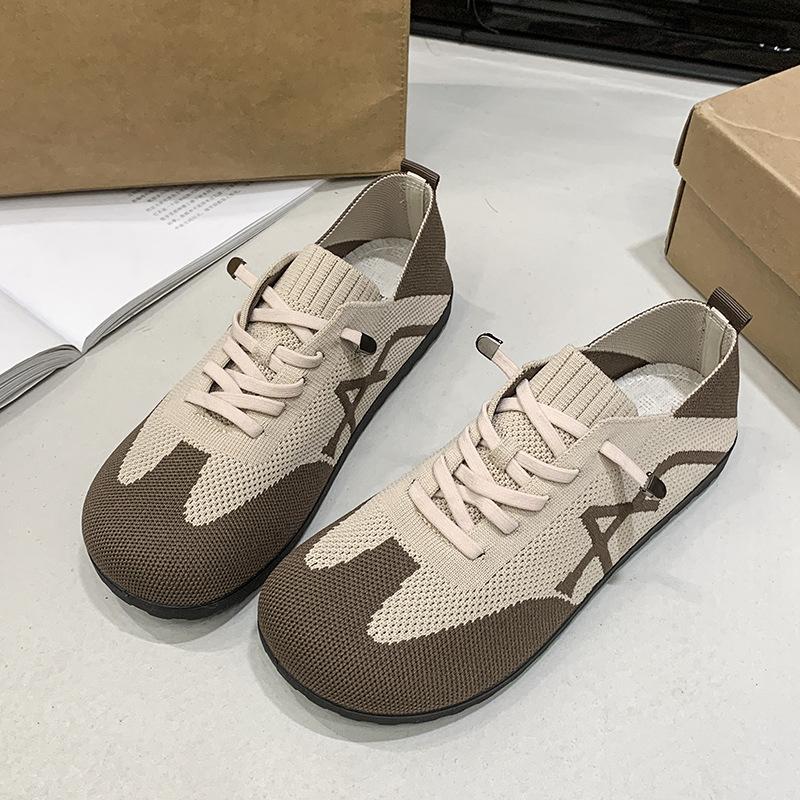 Shoes Women's Spring New Mesh Shoes Casual Breathable Forrest Gump Shoes One Pedal Retro Versatile Lace-up German Training Shoes