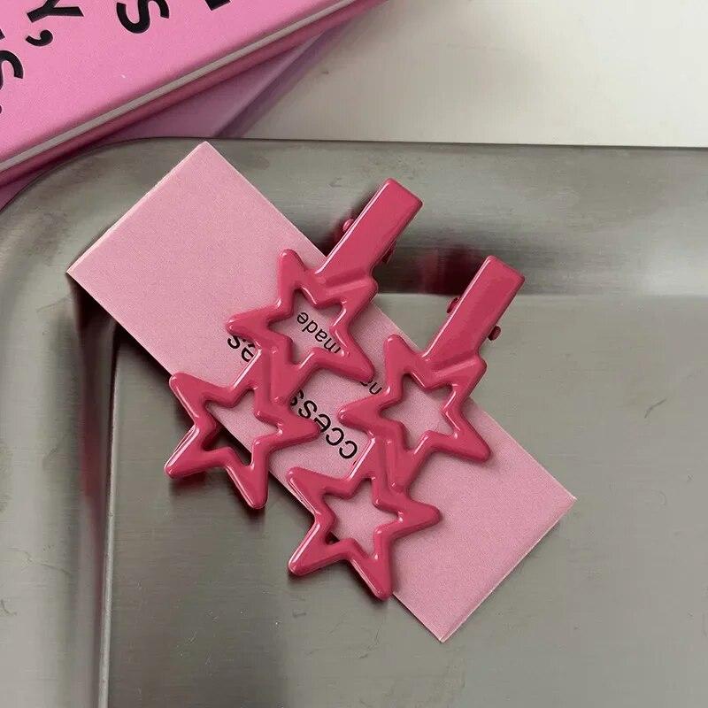 2pcs Sweet Cute Star Hair Side Clip Broken Hair Fixed Clip Bangs Clip Colorful Metal Pentagram Duckbill Clip Hair Accessories
