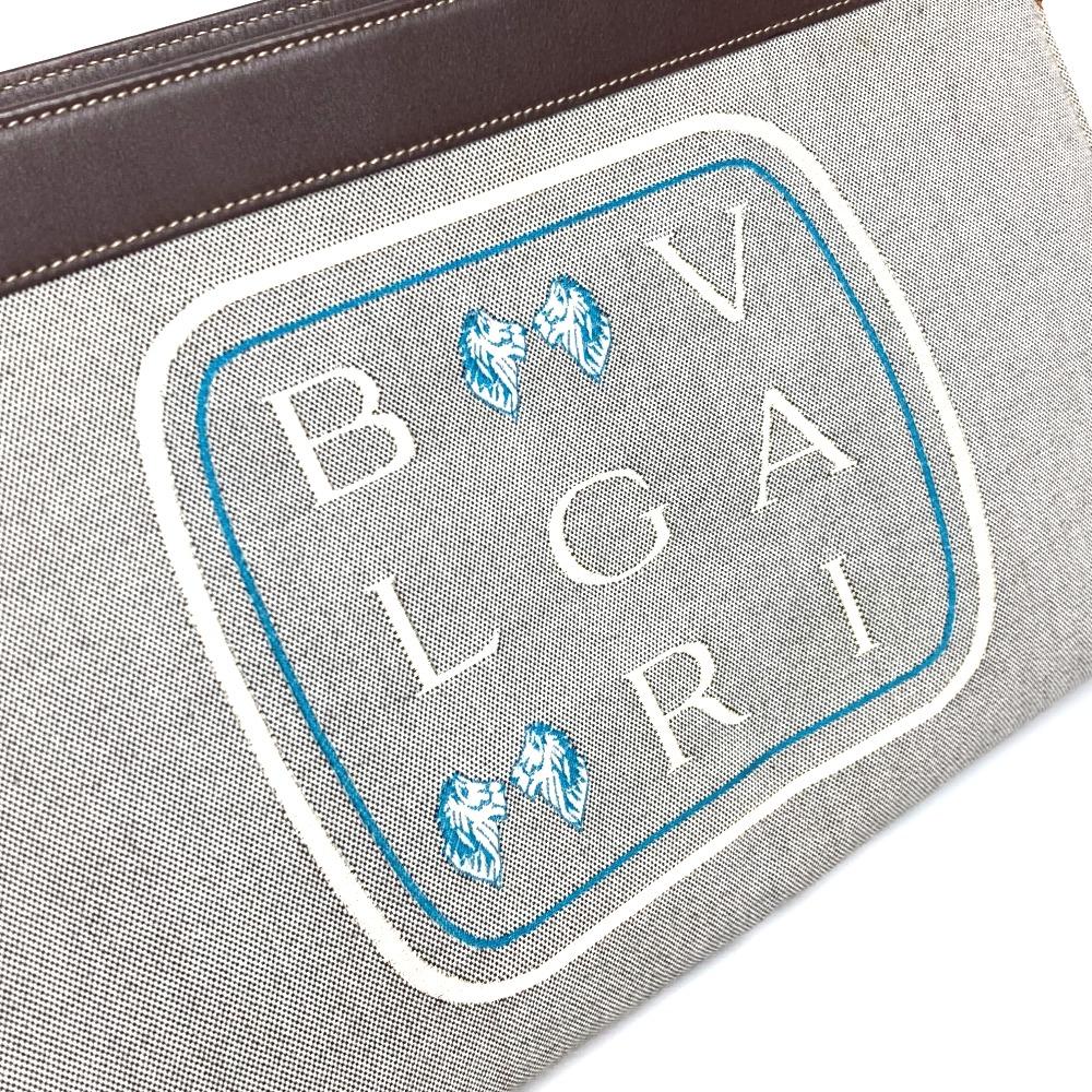 Bvlgari Logo Bag Pouch Cluch Bag  Canvas/Leather gray/Brown