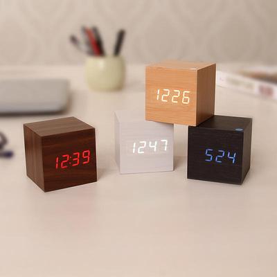 New Arrival Wooden LED Alarm Clocks Temperature Electronic Clock Sounds Control Digital LED Display Desktop Calendar Table Clock