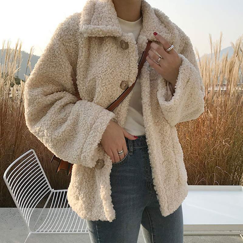 

Утолщенная куртка из овечьей шерсти, женская зимняя новая кардиган с двумя карманами, теплая утепленная куртка из овечьей шерсти абрикосового цвета XXL абрикосовый