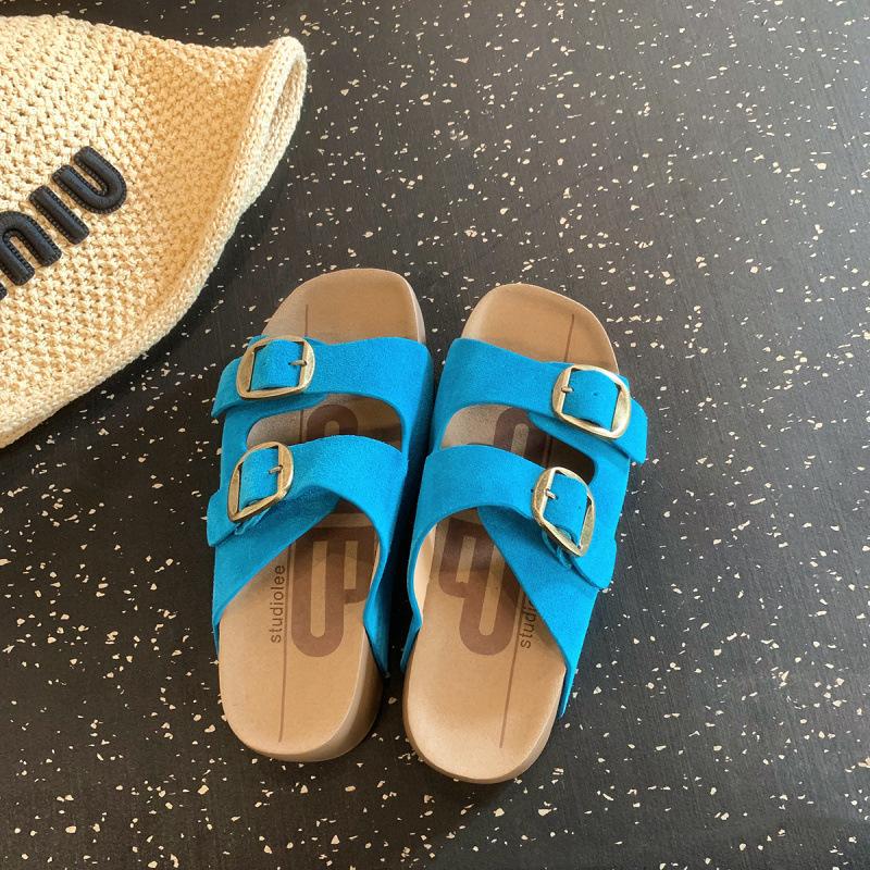 

One-word buckle belt 4.5cm thick bottom heightening lazy cool slippers female summer 35 синій