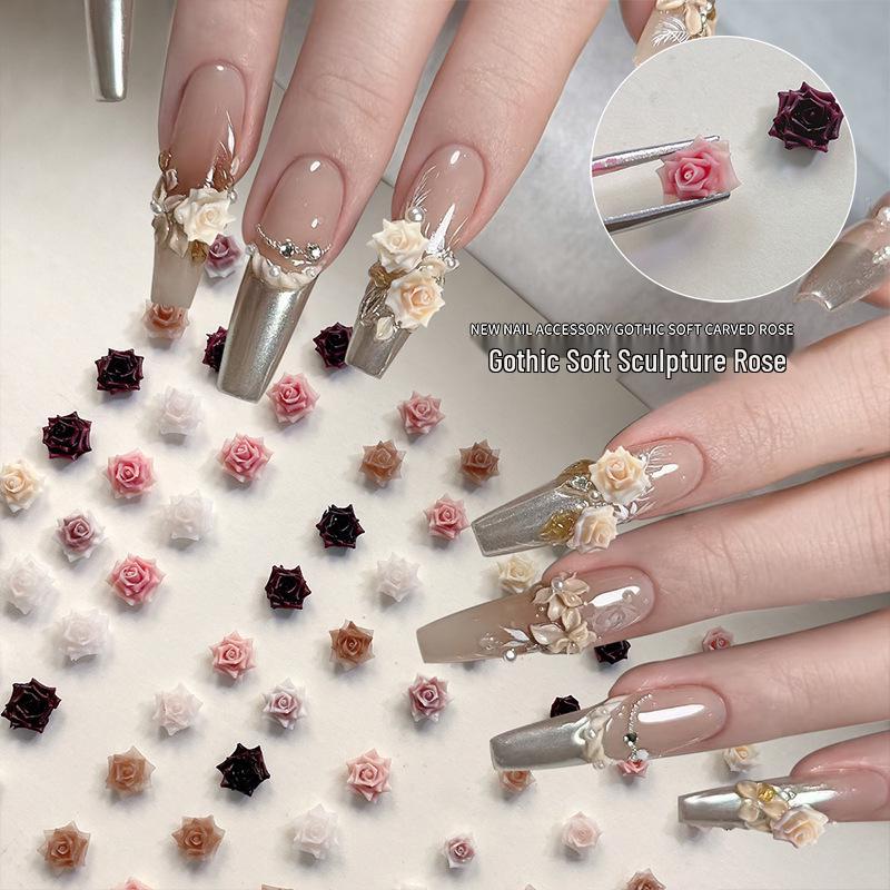

Exquisite Marbled Resin Rose Nail Art Decorations - 30 Pieces