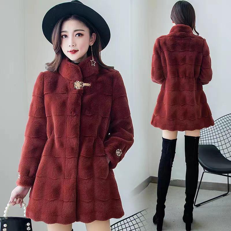 Danish mink faux fur coat for women in Korean slim fit style, perfect for autumn and winter.