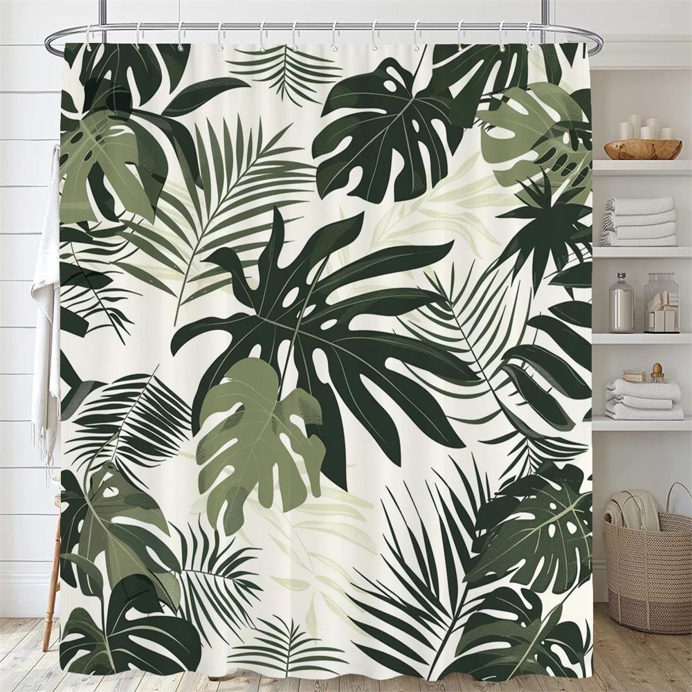 Green Plant Leaf Vines Flower Shower Curtain Print Modern Nordic Leaves Polyster Home Decor Bathroom Curtain With Hooks