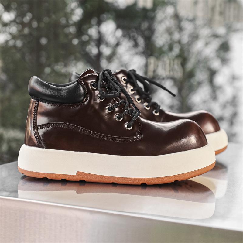 Men's Mid-Top Thick-Soled Height-Boost British Style Big-Head Bread Martin Boots 24076-J