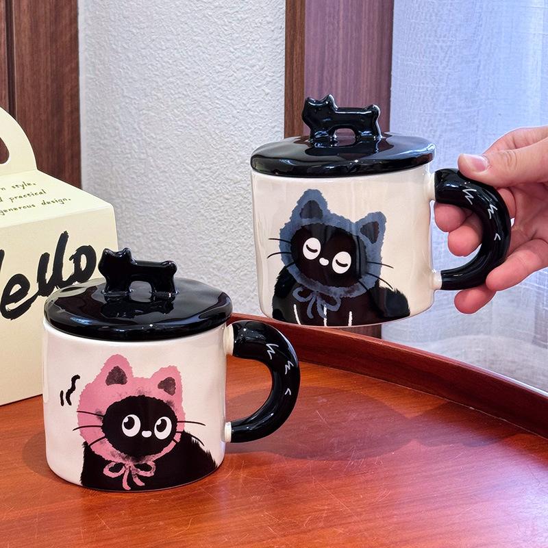 Cute Cat Cup Office Mug with Lid Water Cup Ceramic Couple Gift Souvenir Gift Box Birthday Gift