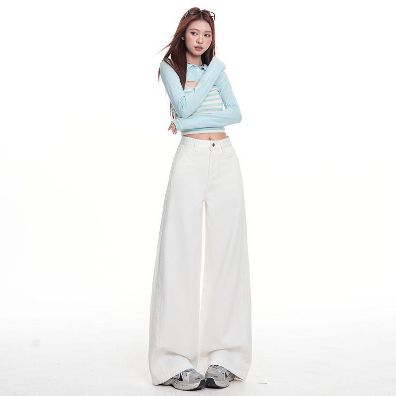 Spring Summer High Waist Relaxed Slim Straight Floor Wide Leg Denim Pants For Women Casual Pants Oversize Denim Trousers