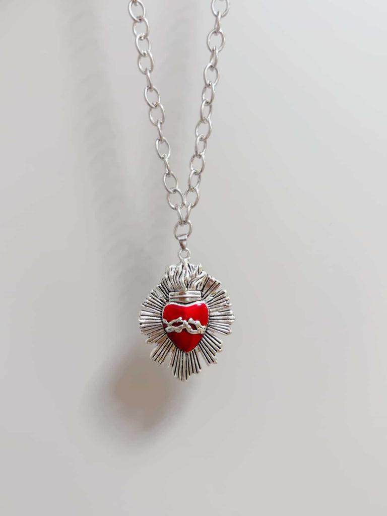 New Fashion Personality Handmade Silver Color Enamel Red Heart Pendant Necklace for Women Halloween Party Temperament Jewelry