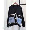 Autumn and winter new denim pocket knitted cardigan loose design temperament versatile sweater jacket women