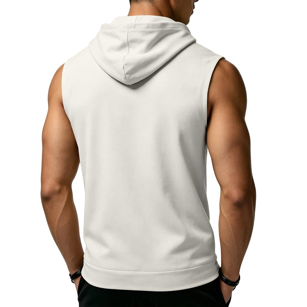 Men's Sleeveless Hoodie Casual Sportswear Muscle Fit Wide Shoulder Drawstring Hooded Pocket Tank Top