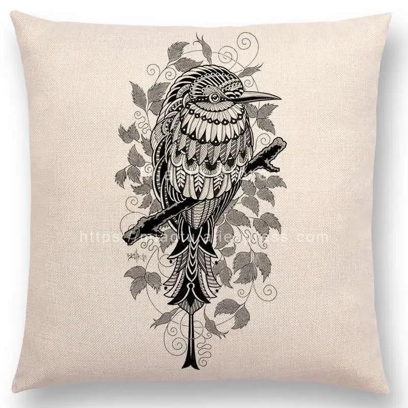 New Ornate Brave Animals Totems Free Beast Faith Tattoo Prints Cushion Cover Sofa Throw Pillow Case Owl Elephant Shark Bear
