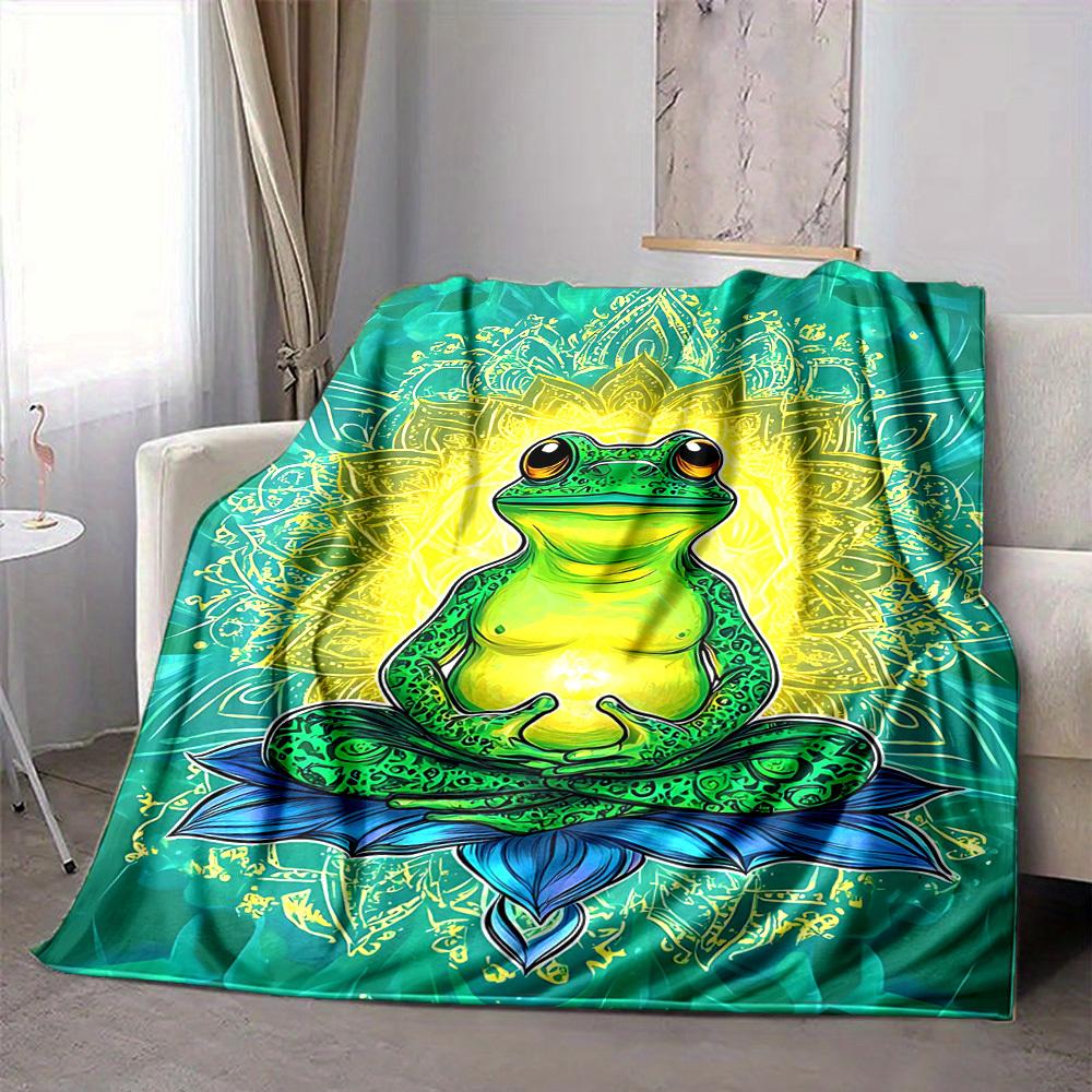 1pc Meditation Frog Blanket Lightweight Flannel Blanket Throw Blanket For Sofa, Bed, Travel, Camping, Livingroom, Office, Couch, Chair, And Bed yy2510