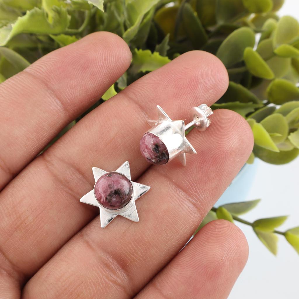 Black Rhodonite Gemstone Jewelry, 925 Solid Sterling Silver Earrings Handmade Gorgeous Silver Chain Earrings For Wedding Gift