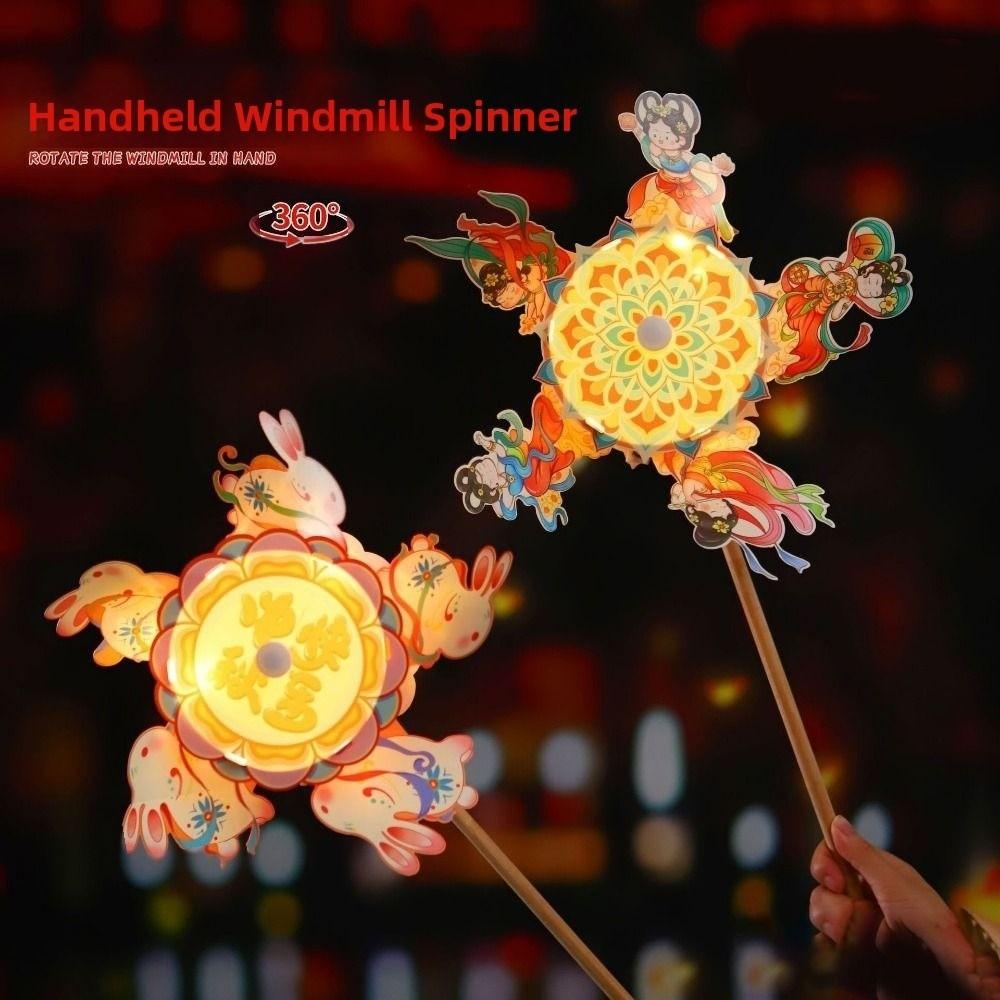 Light up Rotating Windmill Lantern DIY Material Bag Rabbit Windmill Lantern Children Toys