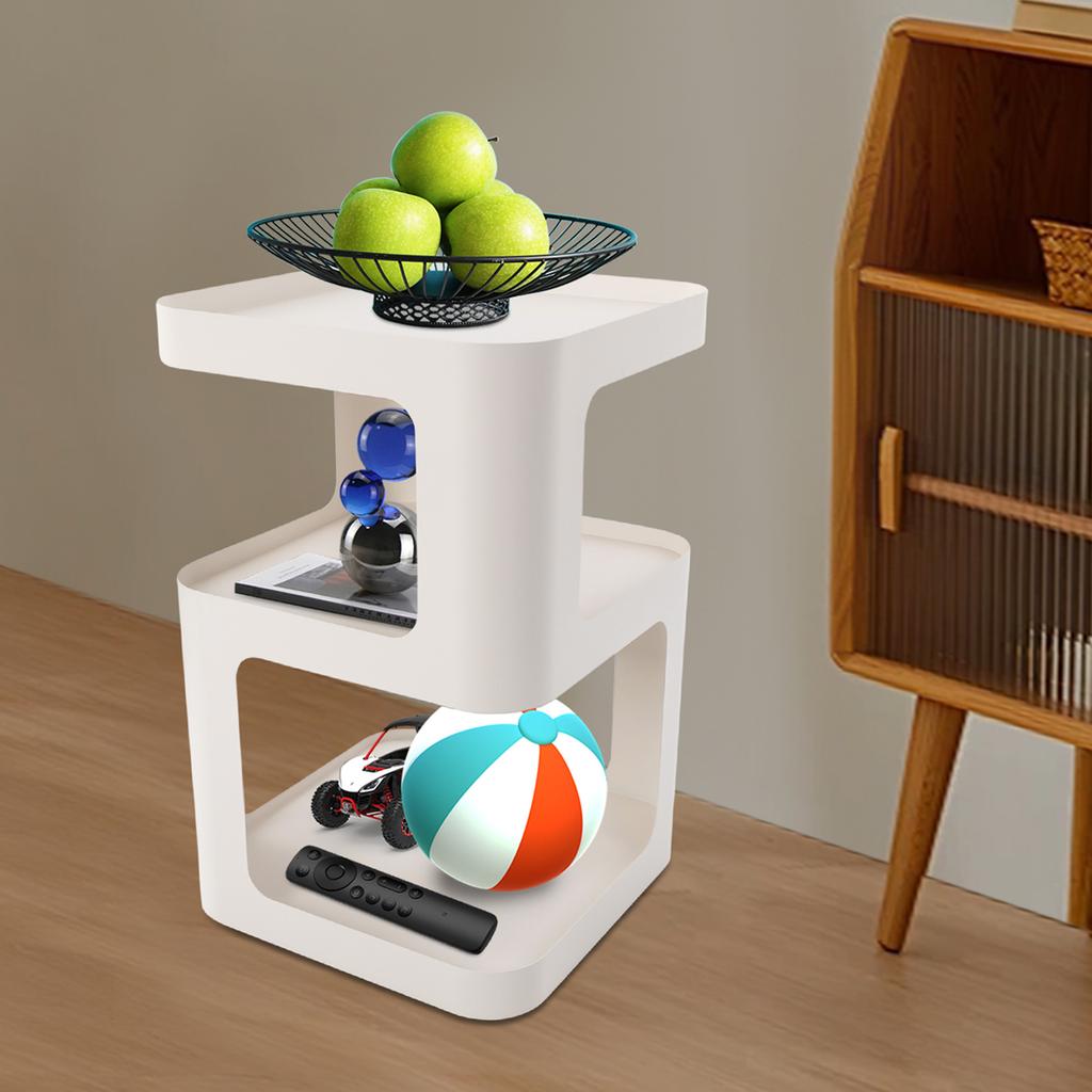 Black/White Carbon Steel Side Table,3 Tiers Free Standing End Table 35*35*55cm for Bedroom,Living Room