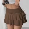 Solid Color Mini Skirt Women Summer Fashion Streetwear Versatile High Waist Slim Fit Ruffle Bows Elastic Waist Short Skirt