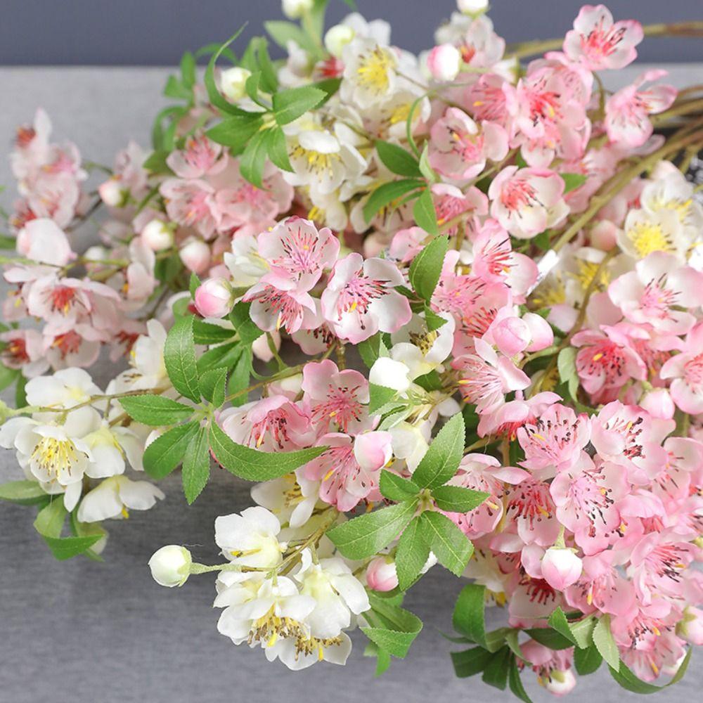 Plastic Silk Peach Blossoms Realistic Fake Flower  Wedding Birthday Party