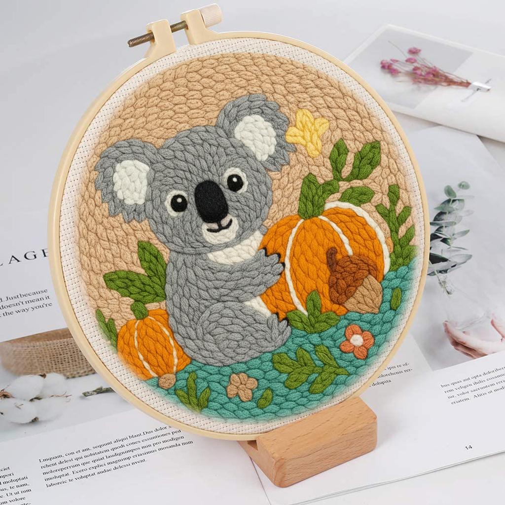 DIY Koala Animals Craft Punch Needle Embroidery Kits Sewing Kit Needlework Cross Stitch for Beginner Set Home Painting Decor
