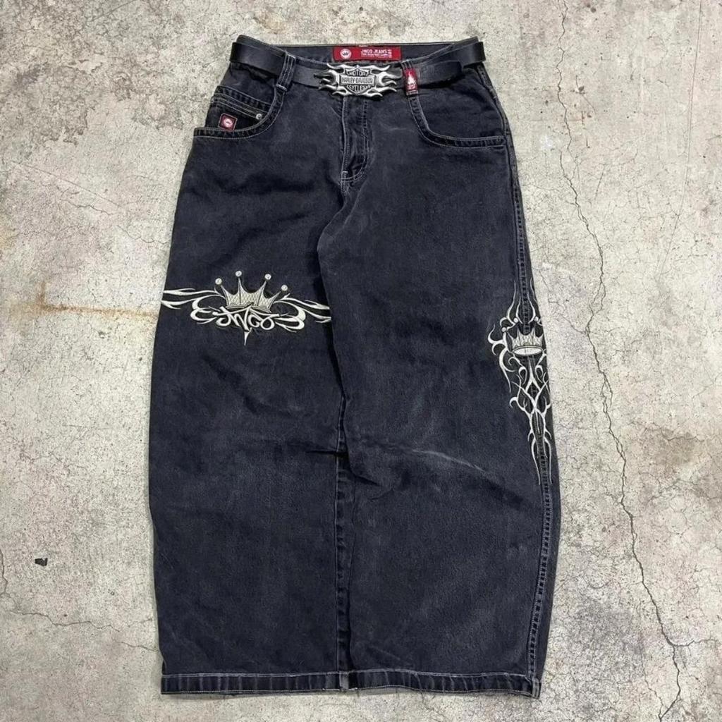 GLYDE Embroidered Baggy Jeans Y2K Clothes Men Women Harajuku Hip Hop Embroidered Vintage Blue Baggy Jeans Low Rise Wide Leg Pants