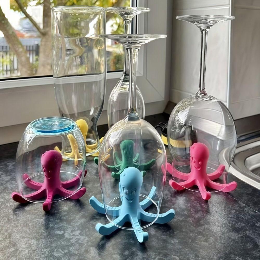 6 Claws Octopus Cup Drain Rack Big Octopus Blue Red Water Bottle Drying Rack Modern Design 3D Printing Water Cup Holder