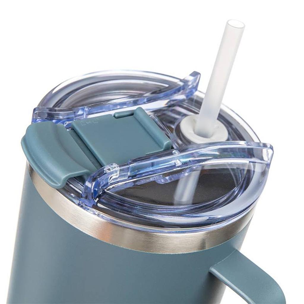 STALOWY KUBEK TERMICZNY TERMOS 1200ml Z RĄCZKĄ I SŁOMKĄ BANQUET TWAIN SZARY