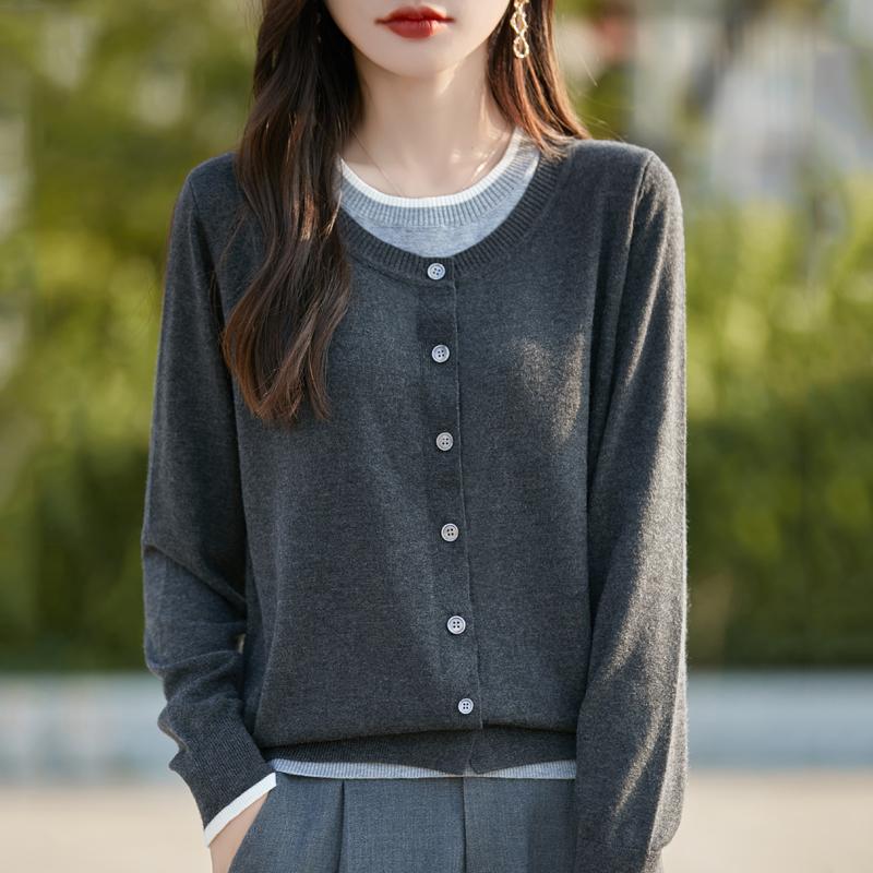 Women's Cashmere Cardigan Qinghe Cashmere 50% Wool 50% Silk Women's Autumn and Winter Cashmere Cardigan Soft and Warm