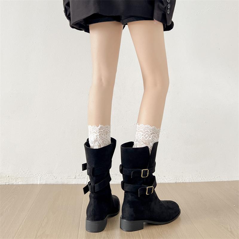 Queen Fan Khaki Retro Dicke Ferse Mittelstiefel Kinder 2025 Neu Herbst mit Rock Schlank Westernstiefel