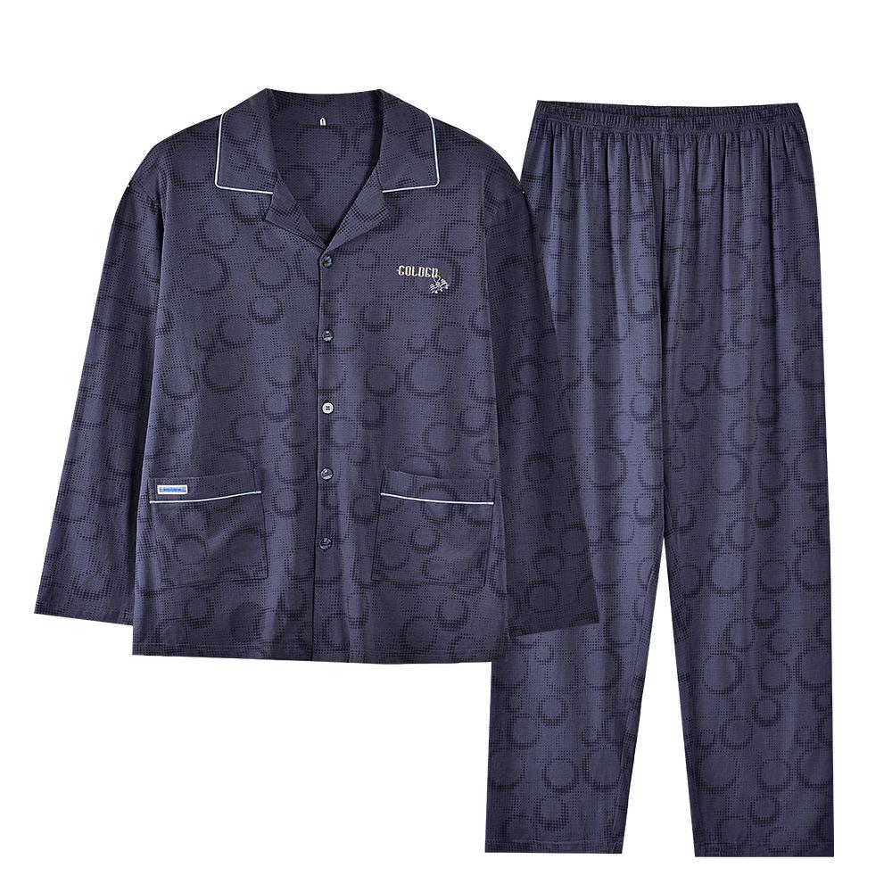 Men's Autumn Lycra Cotton Cardigan Pajama Set - Long Sleeve & Pants, Casual & Comfortable for Outdoors or Home