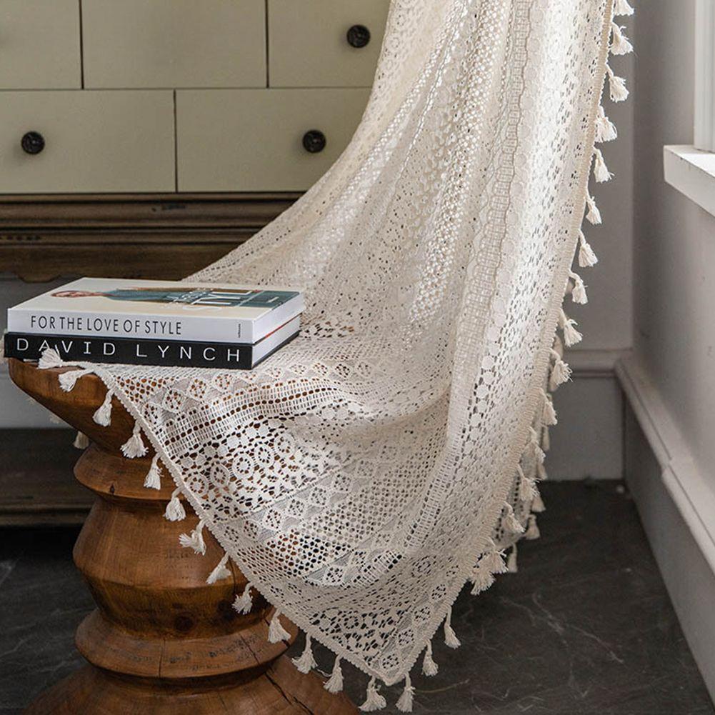 1PC Brocade Cotton Warp Knitted Craft Curtain with Tassels for Living Room Bedroom Home Decor