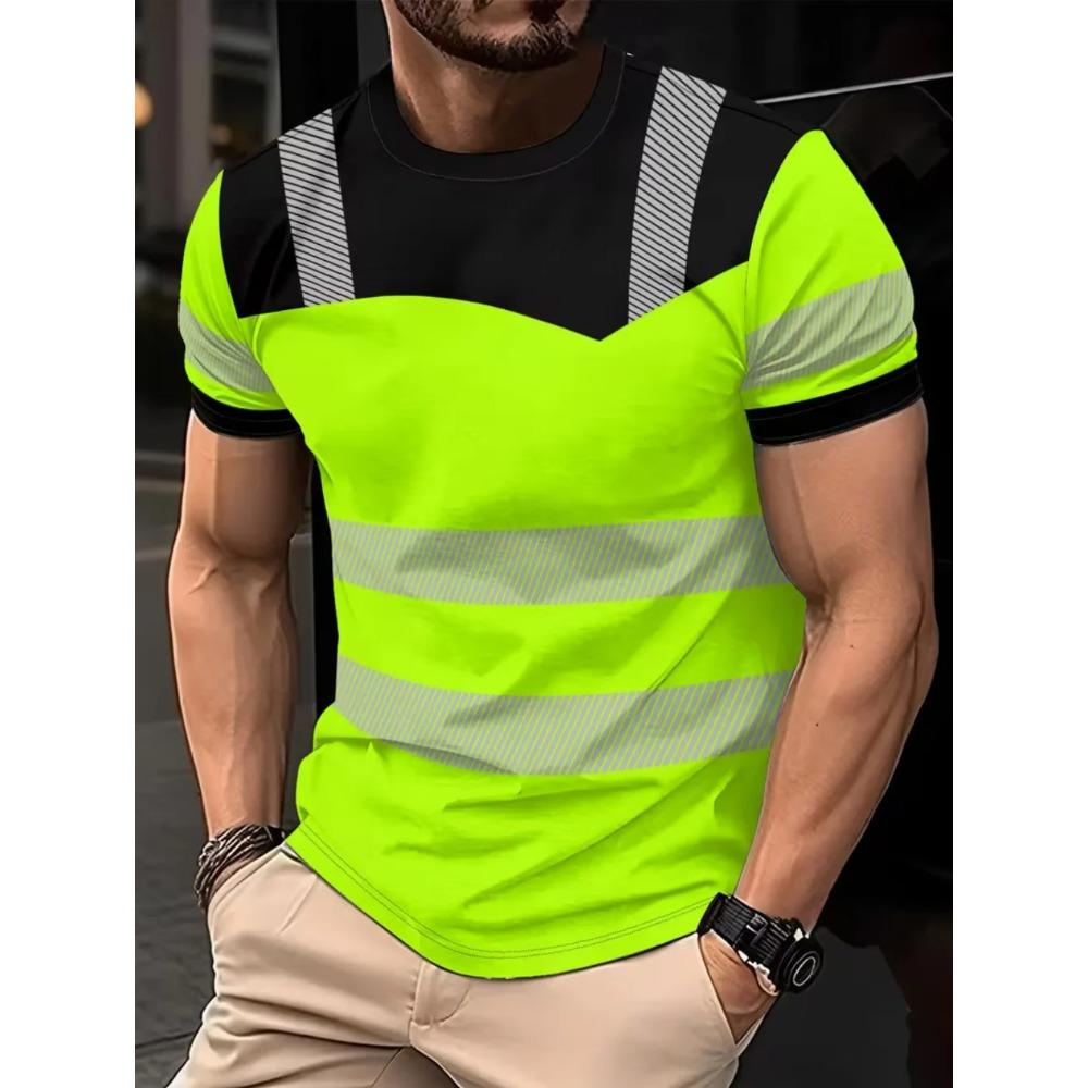 Herren 3D-Druck Neues Sicheres Logo Color Blocking Design Kurzarm T-Shirt Mode Sommer Täglich Lässig Arbeitskleidung Herren T-Shirts