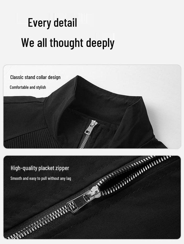 Men's Trendy Patchwork Stand Collar Windproof Jacket - Loose Fit Spring/Autumn Coach Workwear
