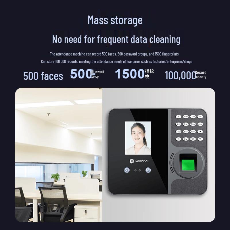 Realand Contactless Face & Fingerprint Time Attendance System CN plug (adapter included)